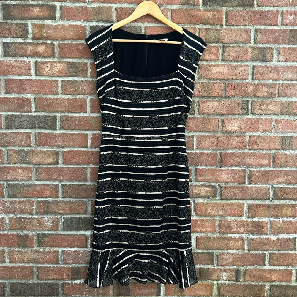 ERIN by Erin Fetherston Black and gold champagne floral Striped Dress Size 6